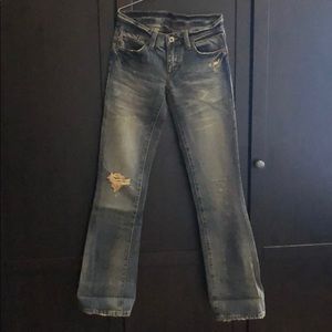 AX Armani Exchange distressed boot cut jeans P0